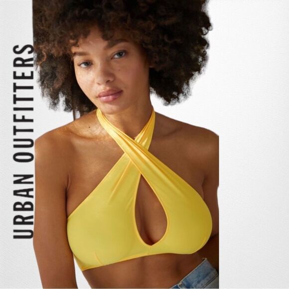 NEW Out From Under Urban Outfitters UO Sorelle Yellow Twist Halter Bra Top S L - Picture 2 of 3